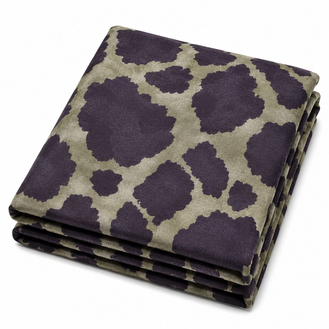 Premium Vintage Olive & Deep Plum Animal Print Fashion Fabric